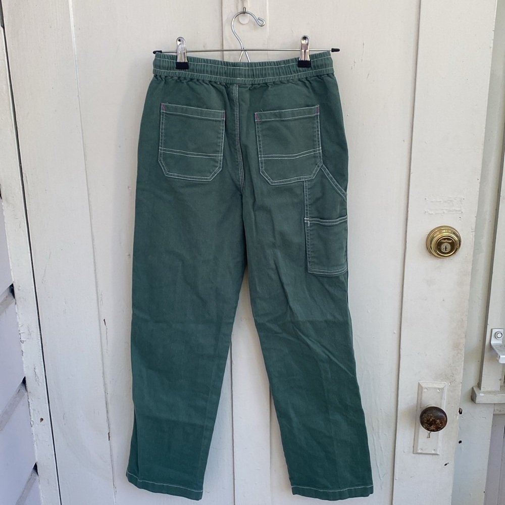 Mini Boden Girls Sz 12-13 Green Cargo Pants Elastic Waist Pull-On Stretch Cotton - Picture 3 of 8